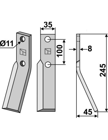 Dent rotative, modèle droit