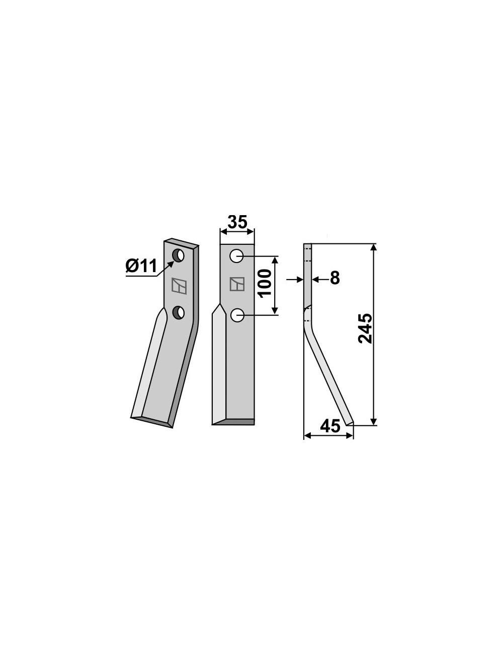 Dent rotative, modèle droit