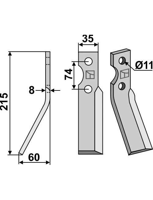 Dent rotative, modèle gauche