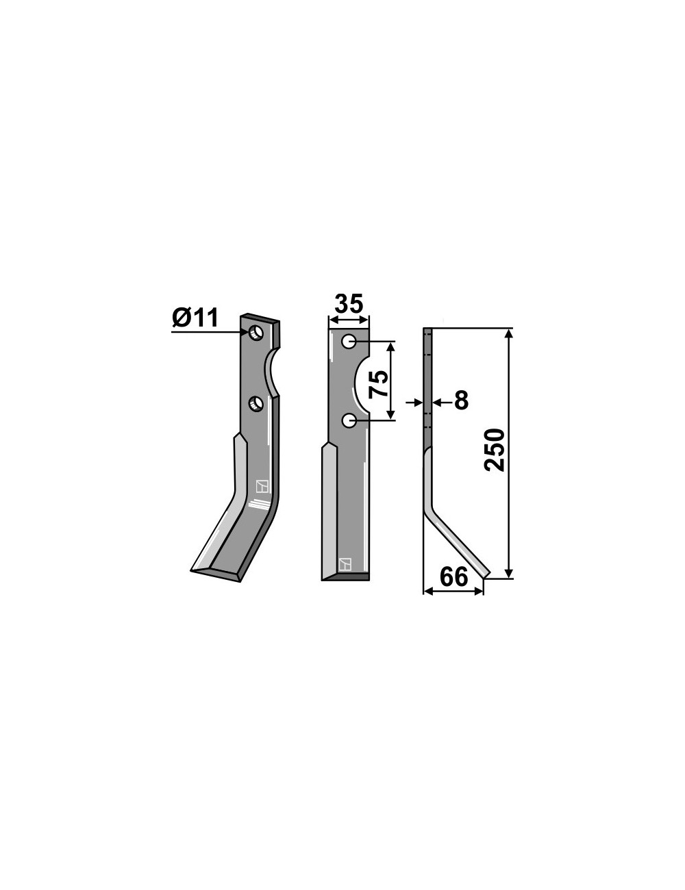 Dent rotative, modèle droit