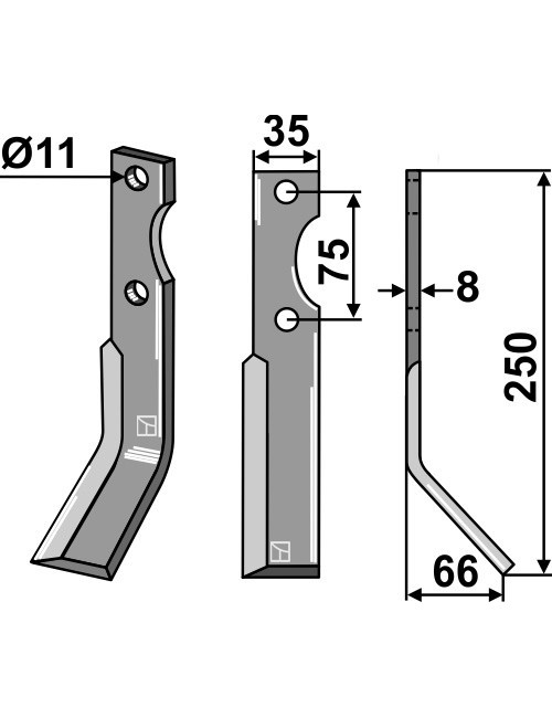 Dent rotative, modèle droit