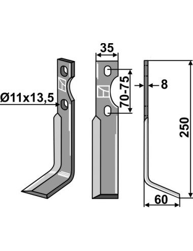 Dent rotative, modèle droit