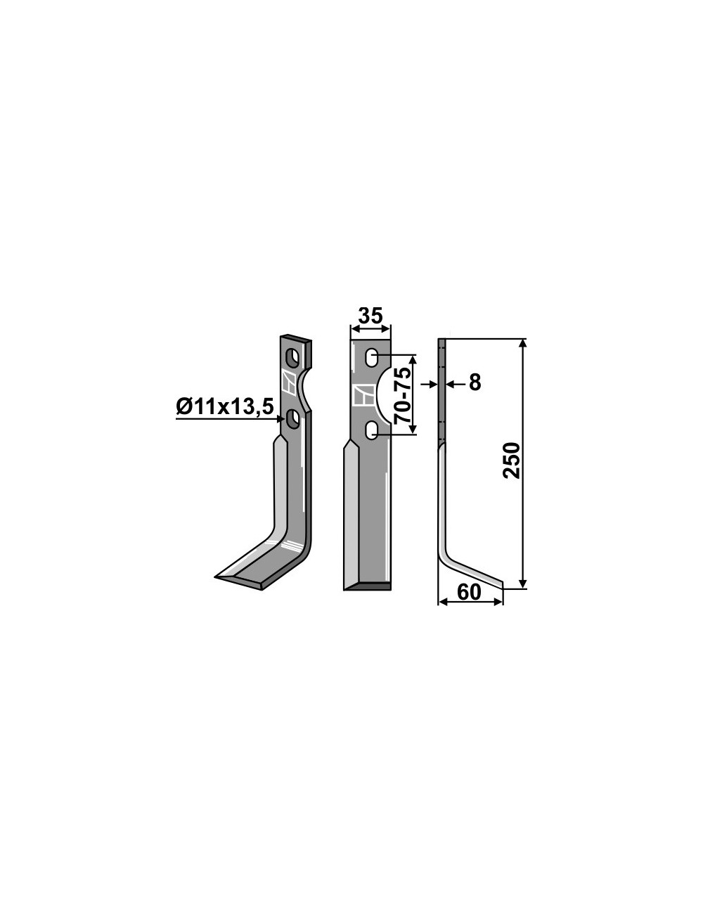 Dent rotative, modèle droit