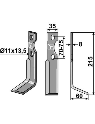 Dent rotative, modèle droit