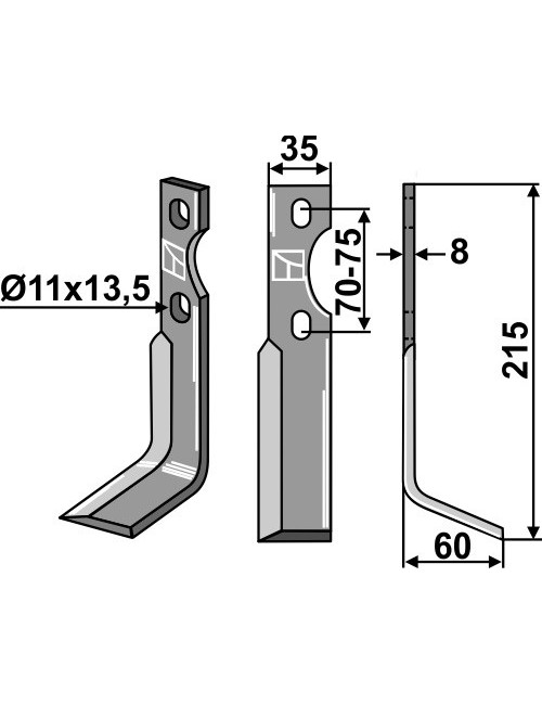 Dent rotative, modèle droit