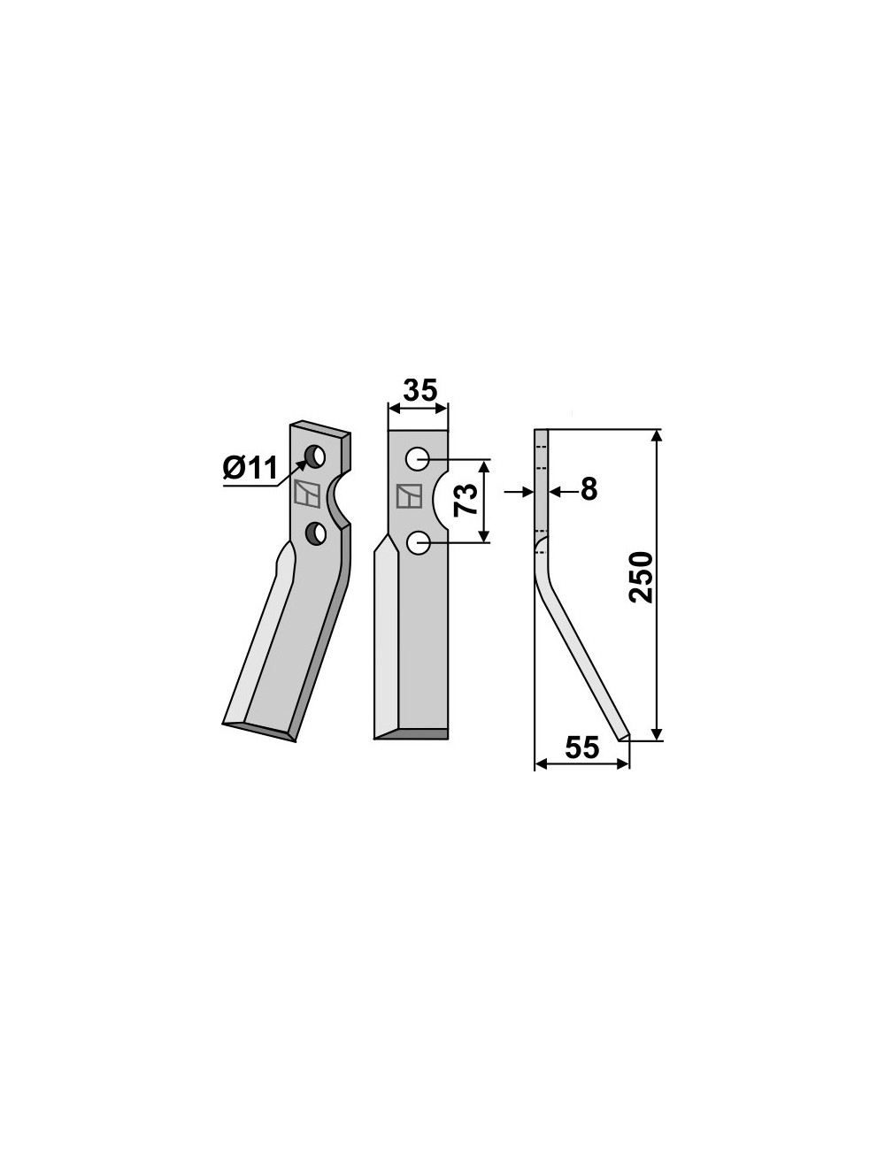 Dent rotative, modèle droit