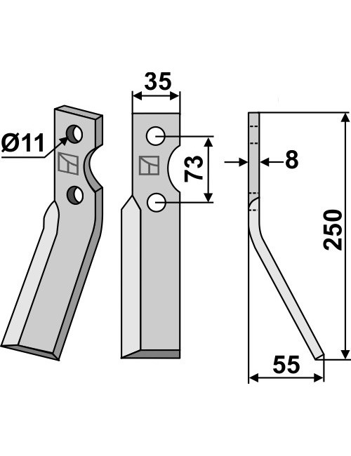 Dent rotative, modèle droit