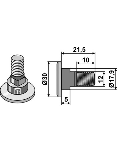 Boulon pour couteaux rotatifs - M12x1,75 - 12.9