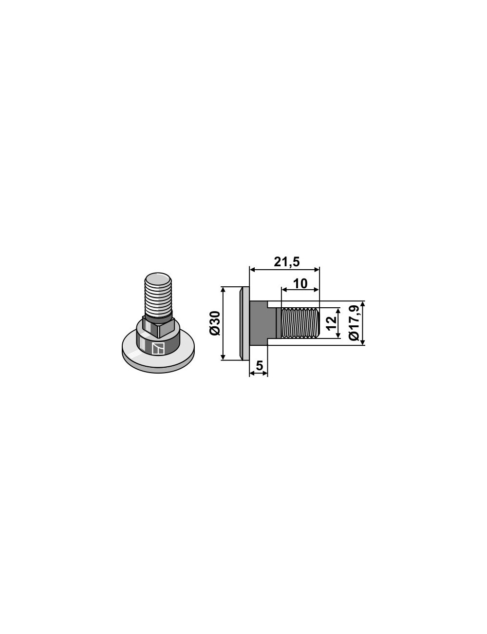 Boulon pour couteaux rotatifs - M12x1,75 - 12.9