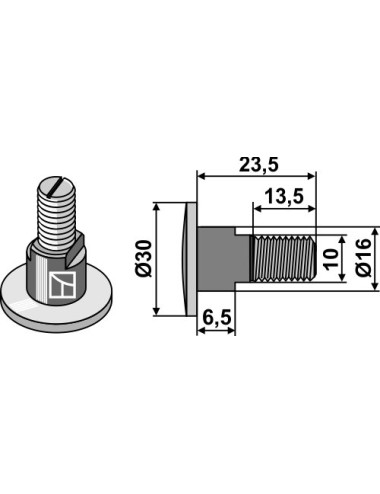 Boulon pour couteaux rotatifs - M10x1,5 - 12.9