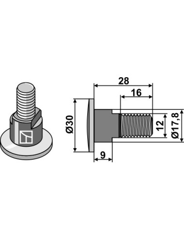Boulon pour couteaux rotatifs - M12x1,75 - 12.9