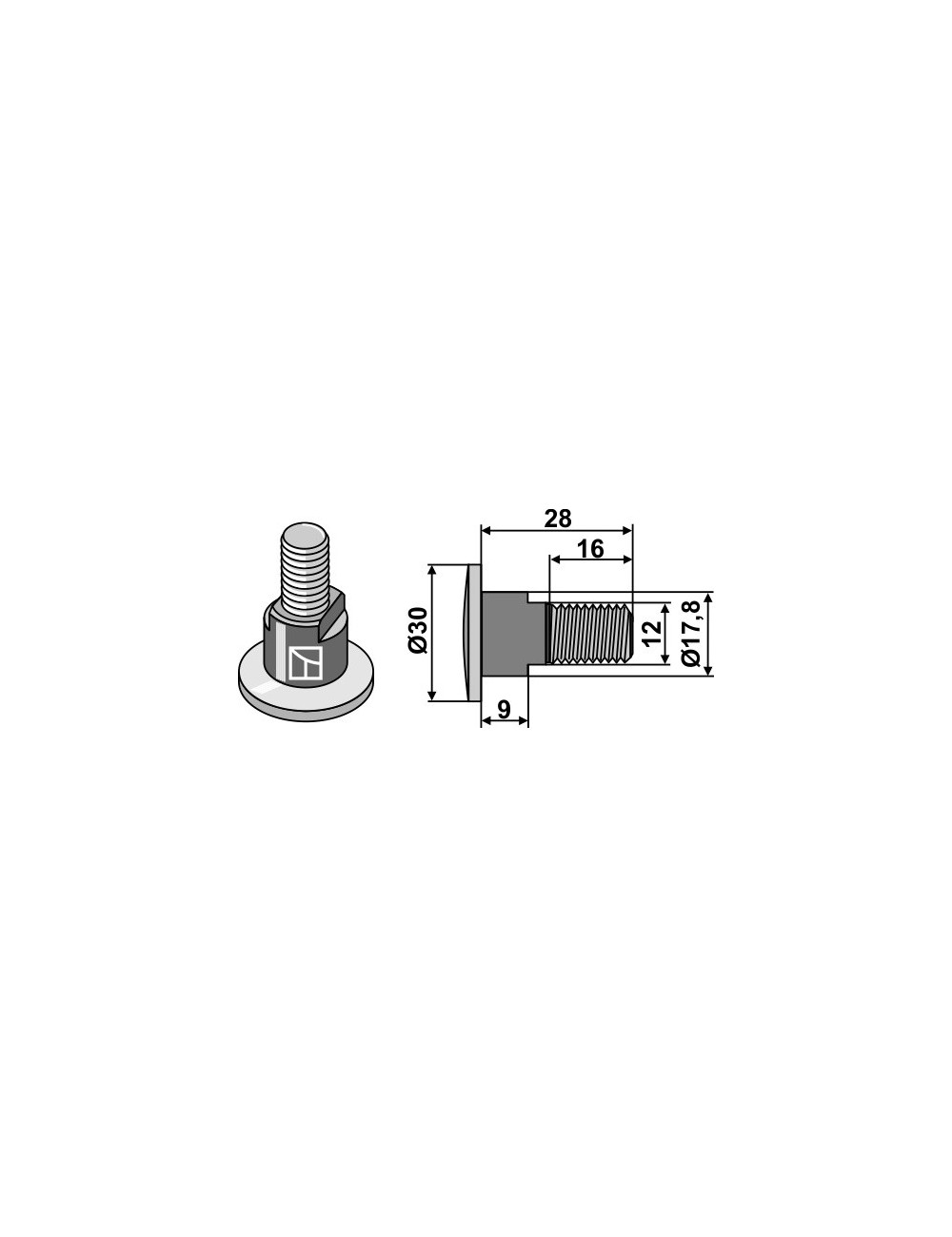 Boulon pour couteaux rotatifs - M12x1,75 - 12.9