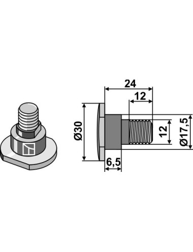 Boulon pour couteaux rotatifs - M12x1,75 - 12.9