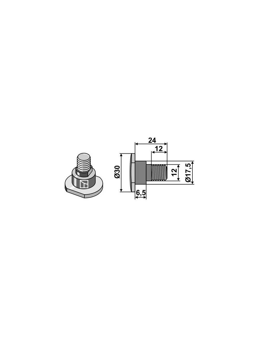 Boulon pour couteaux rotatifs - M12x1,75 - 12.9