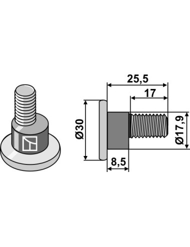 Boulon pour couteaux rotatifs - M10x1,5