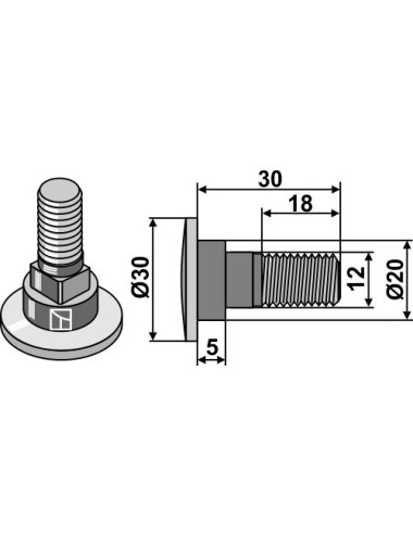 Boulon pour couteaux rotatifs - M12x1,75 - 10.9