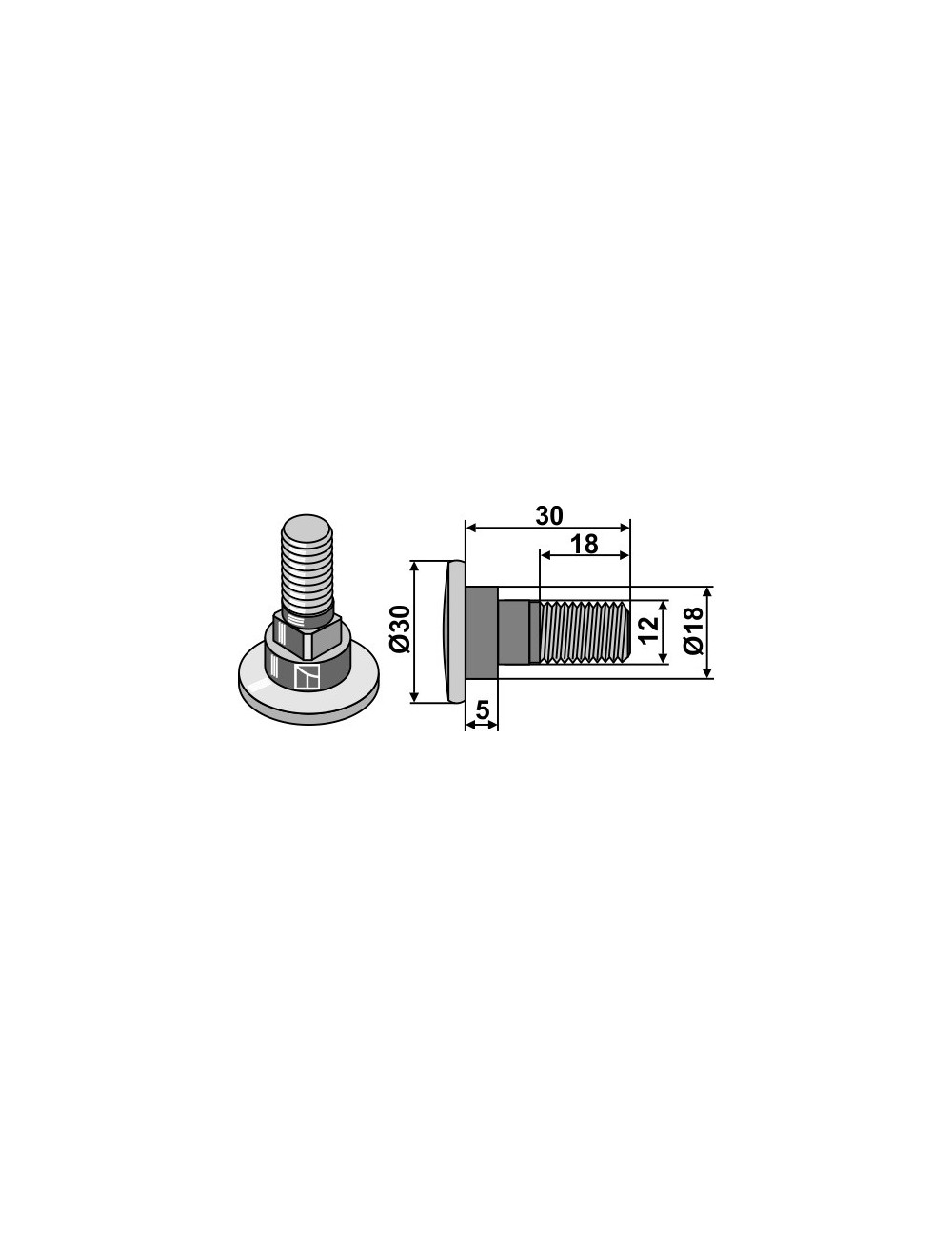 Boulon pour couteaux rotatifs - M12x1,75 - 12.9