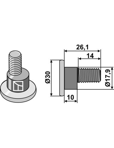 Boulon pour couteaux rotatifs - M10x1,5 - 10.9