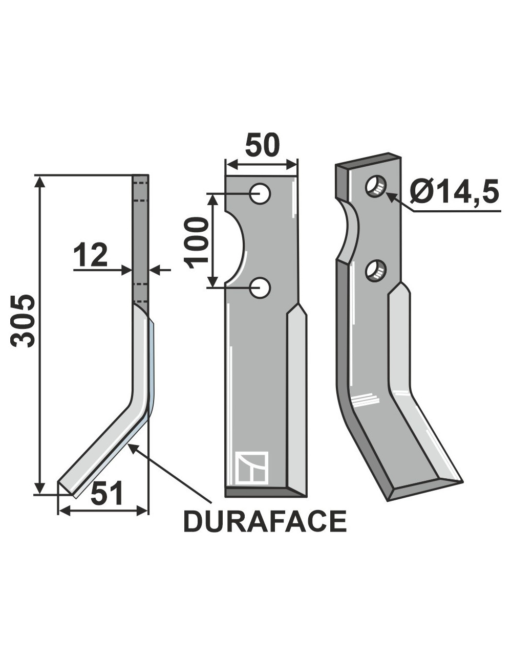 Dent rotative DURAFACE, modèle gauche