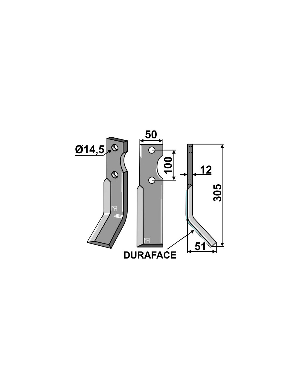 Dent rotative DURAFACE, modèle droit