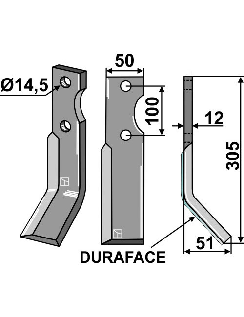 Dent rotative DURAFACE, modèle droit