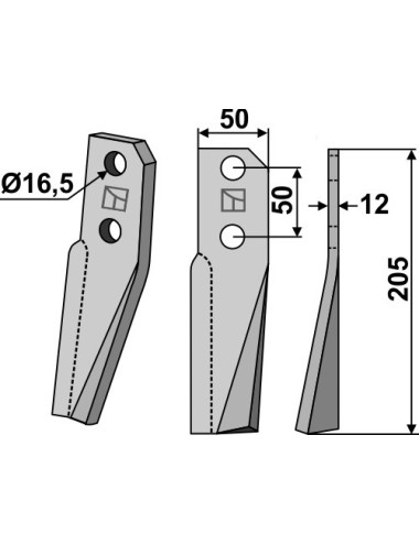 Dent rotative, modèle droit