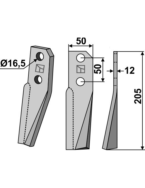 Dent rotative, modèle droit