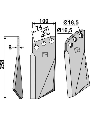 Dent rotative, modèle gauche