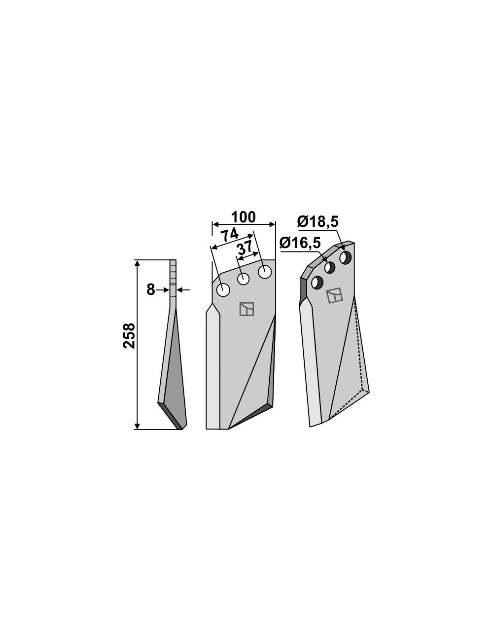 Dent rotative, modèle gauche