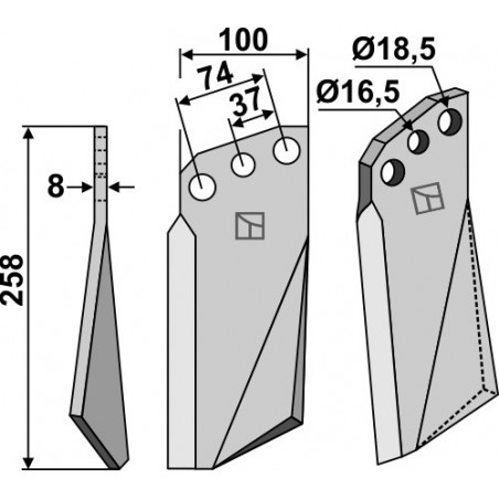 Dent rotative, modèle gauche