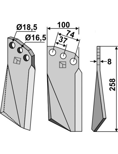 Dent rotative, modèle droit