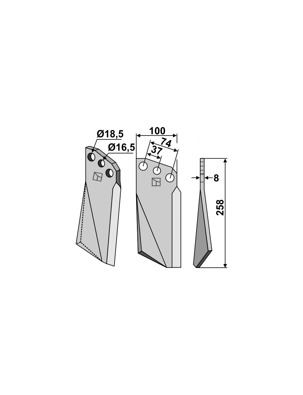 Dent rotative, modèle droit