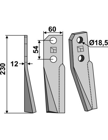 Dent rotative, modèle gauche