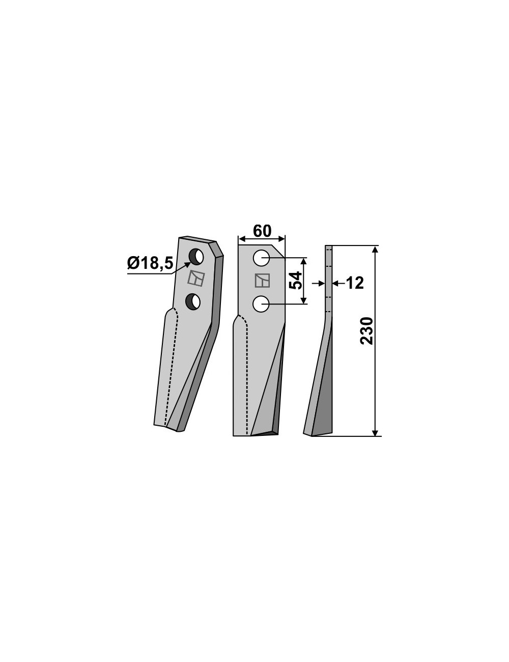 Dent rotative, modèle droit