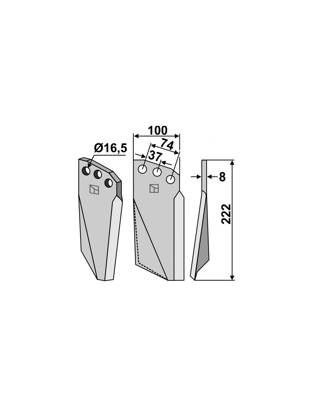 Dent rotative, modèle droit