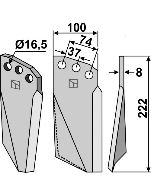 Dent rotative, modèle droit