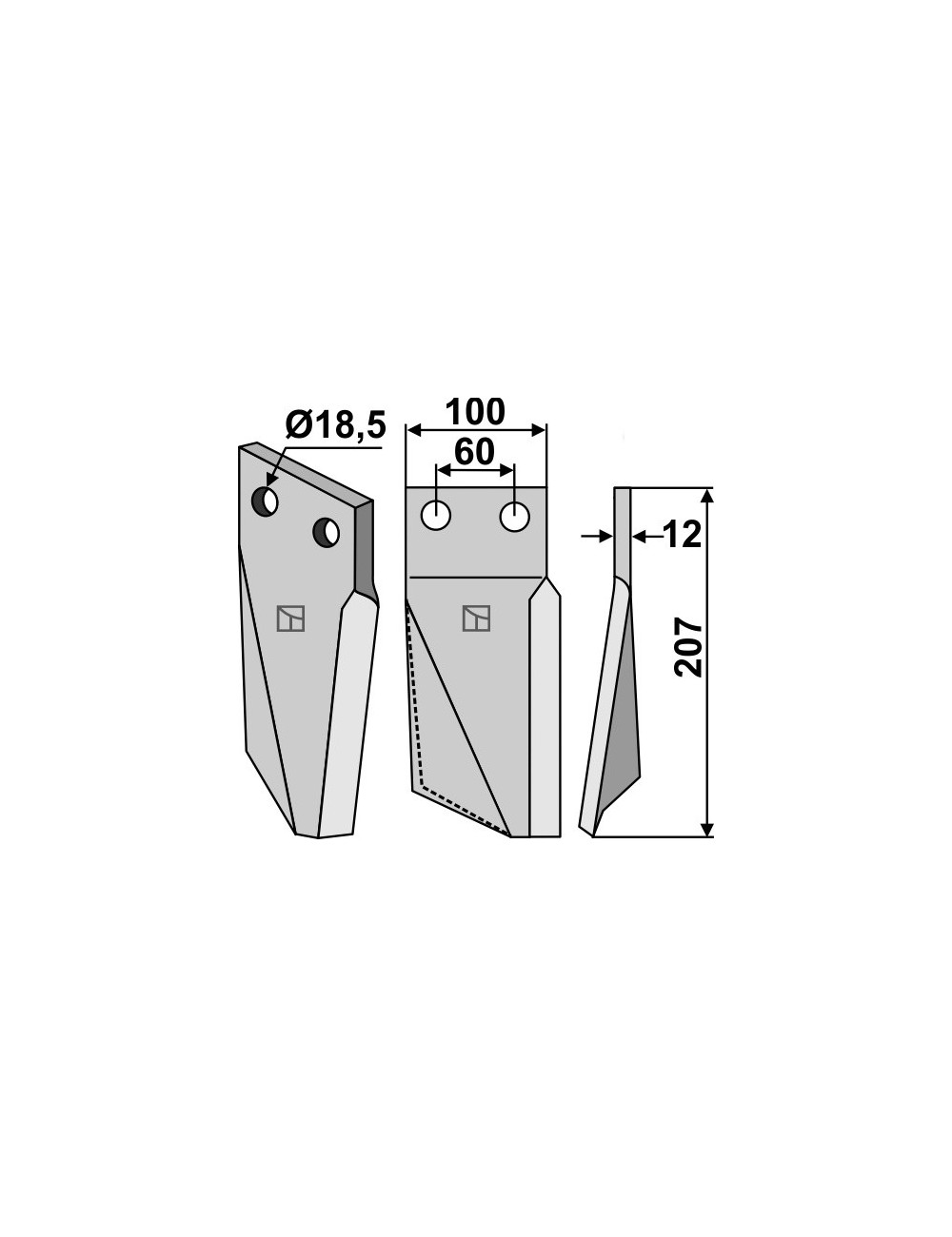 Dent rotative, modèle droit