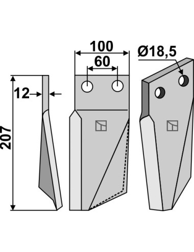 Dent rotative, modèle gauche