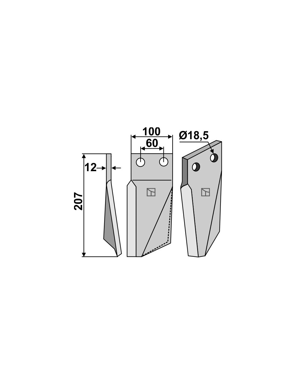 Dent rotative, modèle gauche