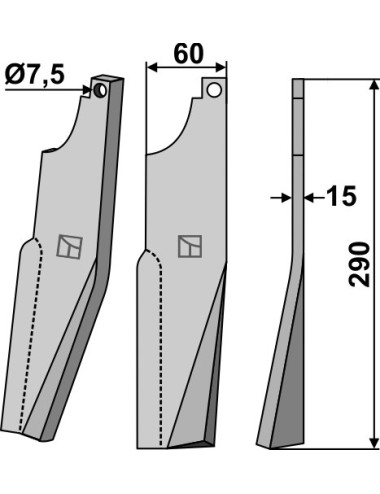 Dent rotative, modèle droit