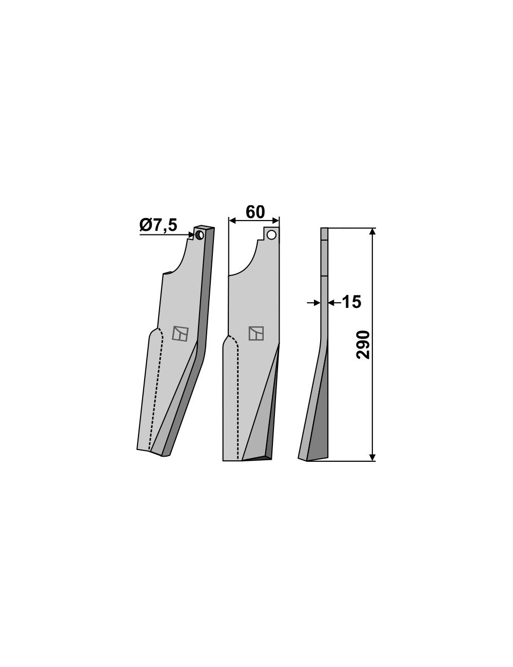 Dent rotative, modèle droit