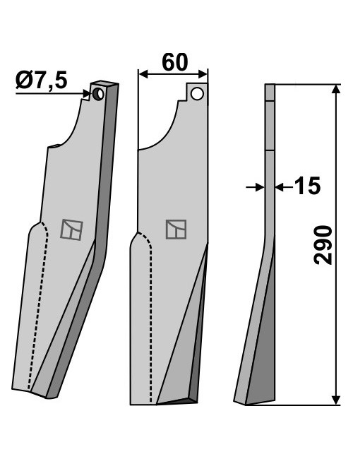 Dent rotative, modèle droit