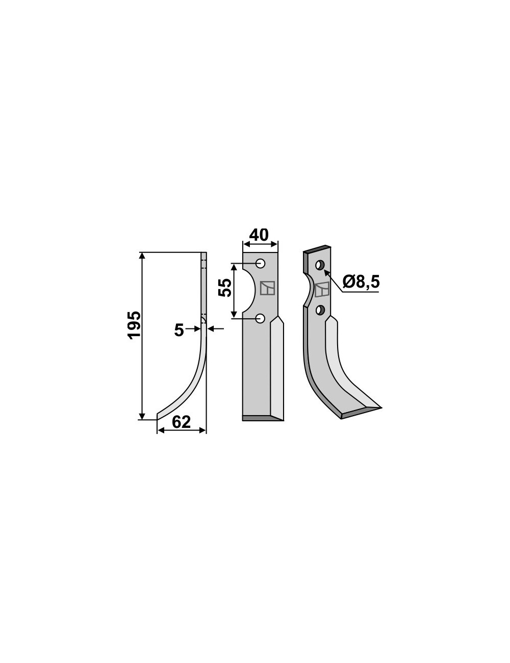 Couteau, modèle gauche