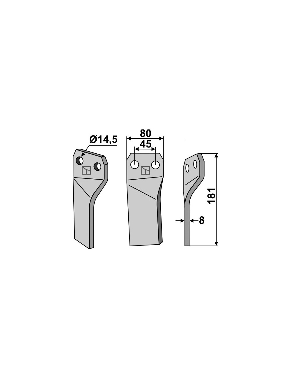 Dent rotative, modèle droit