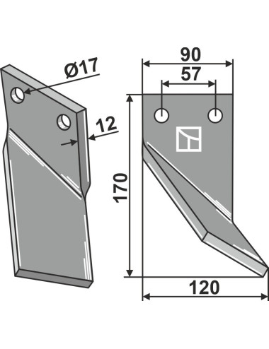 Dent rotative, modèle droit