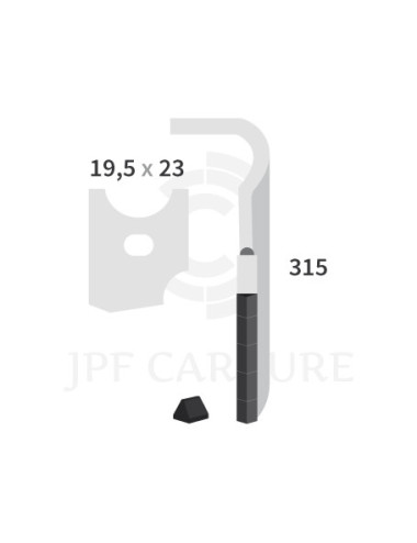 Dent de herse rotative droite 3 plaquettes carbure triangulaires, fixation rapide, perçage 19.5 x 23.