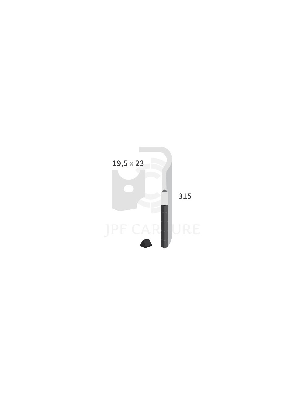 Dent de herse rotative droite 3 plaquettes carbure triangulaires, fixation rapide, perçage 19.5 x 23.