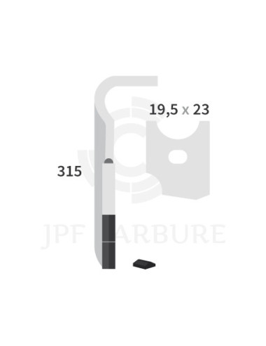 Dent de herse rotative gauche 2 plaquettes carbure, fixation rapide, perçage 19.5 x 23.