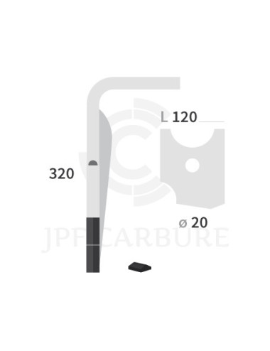 Dent de herse rotative gauche 2 plaquettes carbure, fixation rapide.