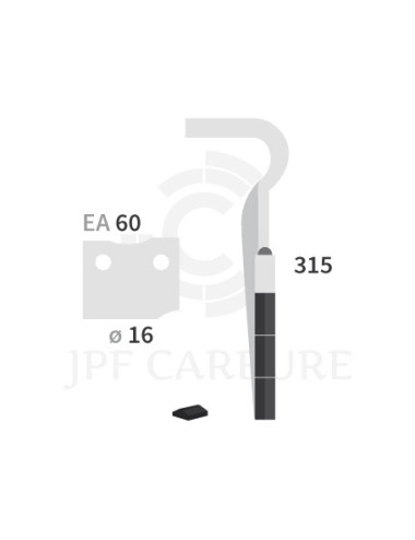 Dent de herse rotative droite 3 plaquettes carbure HK 25/30/31/32/35.